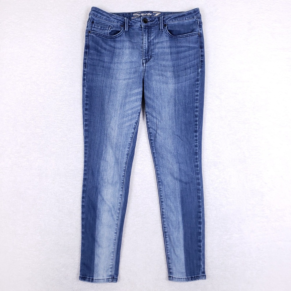Seven7 Mid Rise Skinny Jeans 12 Blue Shadow Side Stripe Contrast Denim‎ Stretch